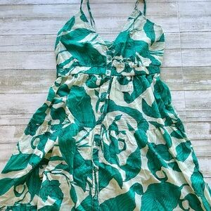 Anthropologie True Destinations Lightweight Teal Leaf Print Maxi Dress